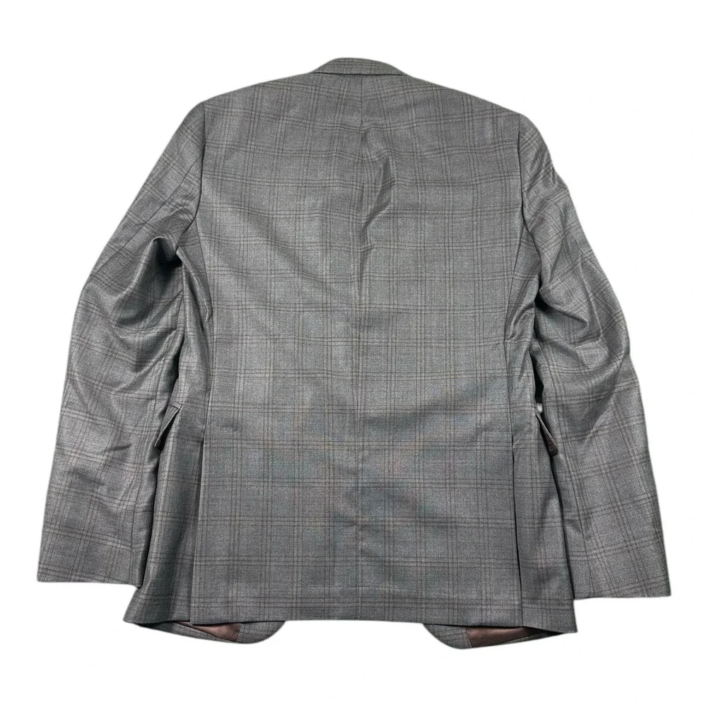 Coppley Gray Brown Check Super 130s Wool Blazer Mens 36S Tailored Jacket